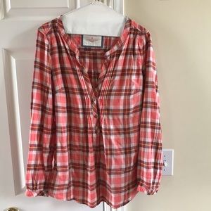 Sonoma coral orange plaid tunic length shirt top M